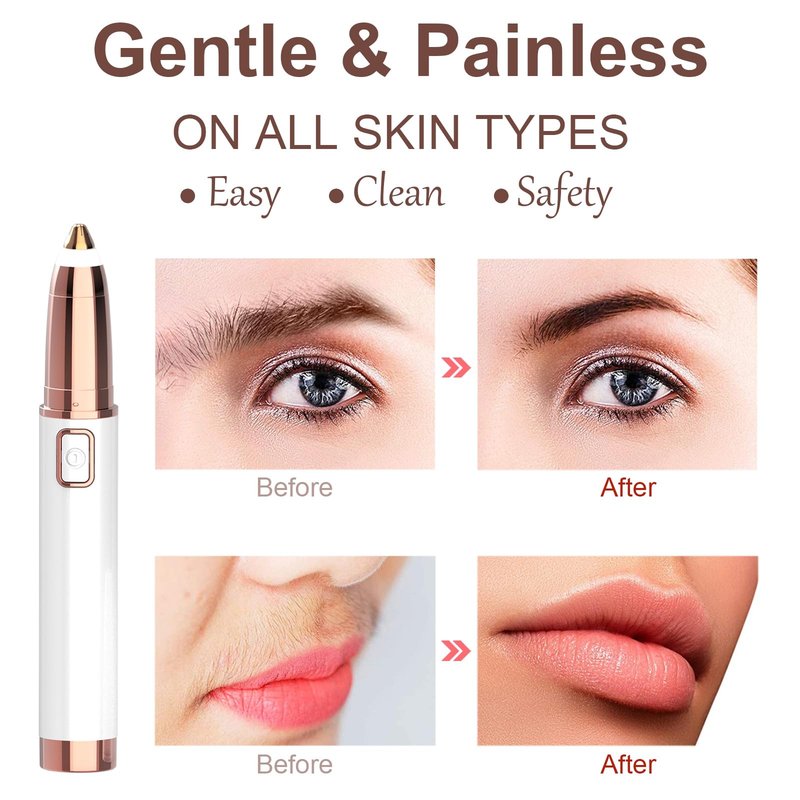 Eyebrow Trimmer for Women - Electric Eye Brow Razor with LED Light Painless & Easy Clean for Eyebrows Face Nose Ear Hair Chin Lips Peach Fuzz Bikini Lines & Other Detailing - Battery Operated (White)