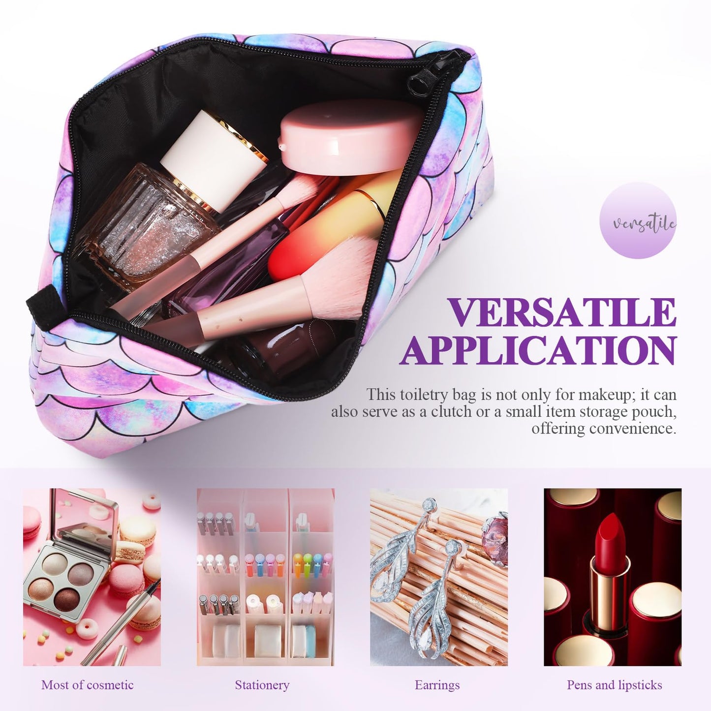 Mermaid Makeup Bag Travel Cosmetic Bag Zipper Pouch Women Cosmetic Organizer for Brushes Toiletry Makeup Pouch Storage Lightweight Wrist Strap 9.05 X 5.51 X 0.19 in