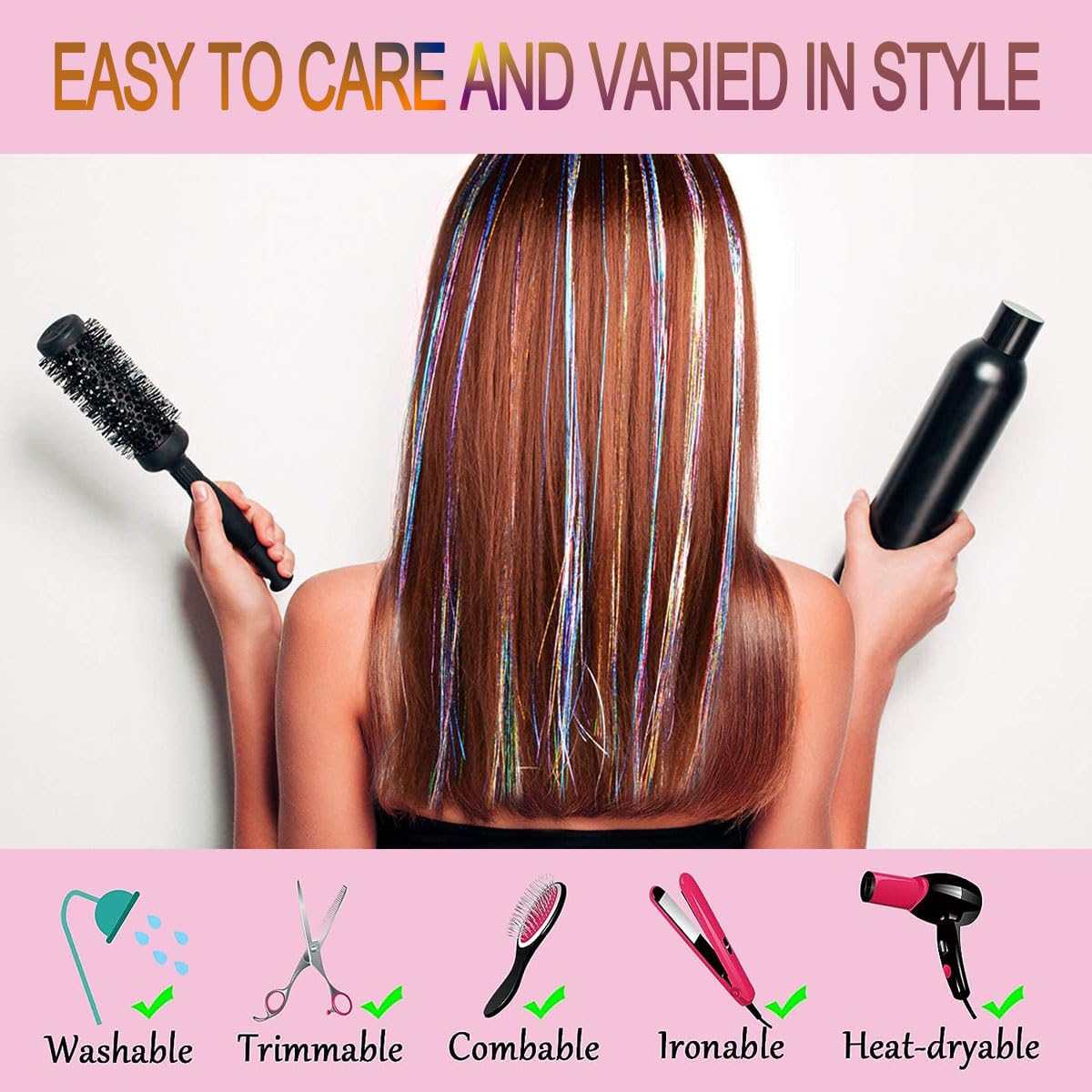 CelineBella Hair Tinsel - Emerald Green 48-Inch Glitter Strands | Sparkling Highlights for Parties & Cosplay