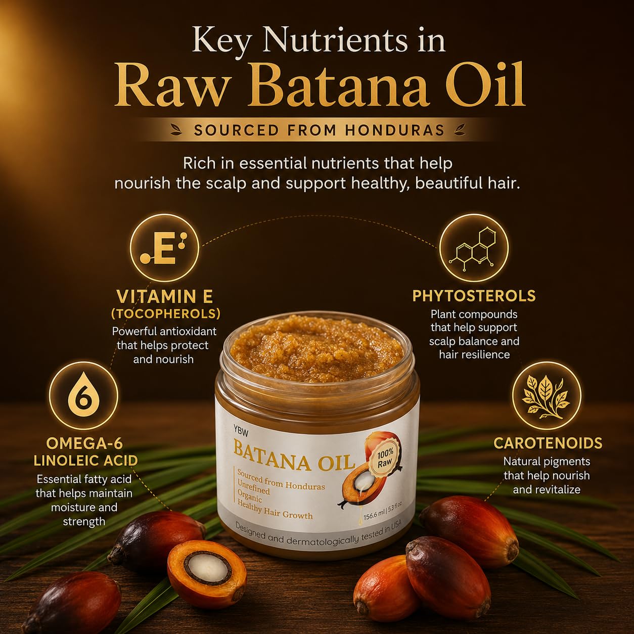 YBW Batana Oil for Hair Growth Dr. Sebi Organic, Natural, Pure and 100% Raw Batana Oil Paste from Honduras - Botana Enhances Hair Thickness, Prevents Loss for Men and Women