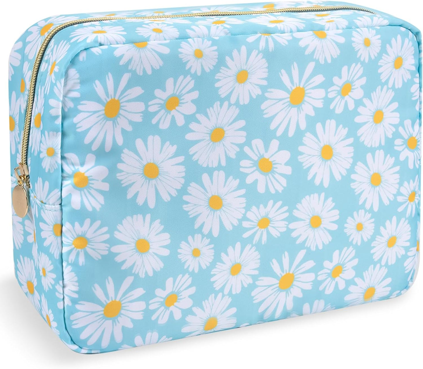 Floral Makeup Bag - Cute Pink Nylon Zipper Pouch for Travel | Waterproof Cosmetic Organizer for Women