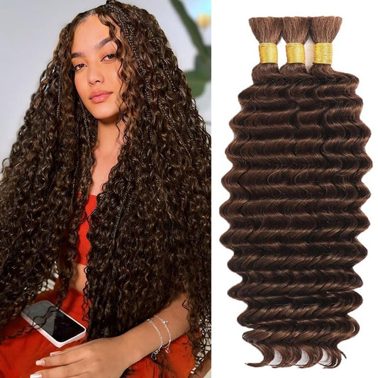 Dark Brown Boho Hair for Braiding #4 Brown Braiding Hair 16 16 16 Inch Chocolate Brown Deep Wave Boho Human Hair for Braiding #4 Curly Hair Extensions for Braids 150g 3 Bundles