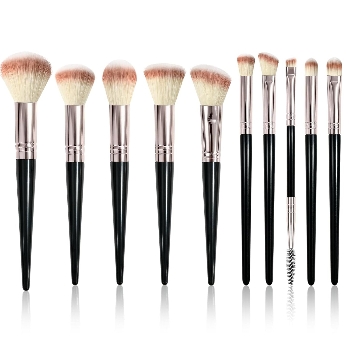 Premium 10-Piece Makeup Brush Set - Soft Synthetic Brushes for Blush, Eyeliner, Eyeshadow, Foundation | Travel-Friendly Pink Design