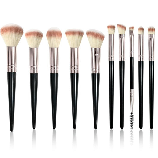 Premium Makeup Brush Set - 10 PCS Professional Synthetic Brushes for Blush, Eyeliner, Eyeshadow | Soft Hairs, Travel-Friendly (Black)