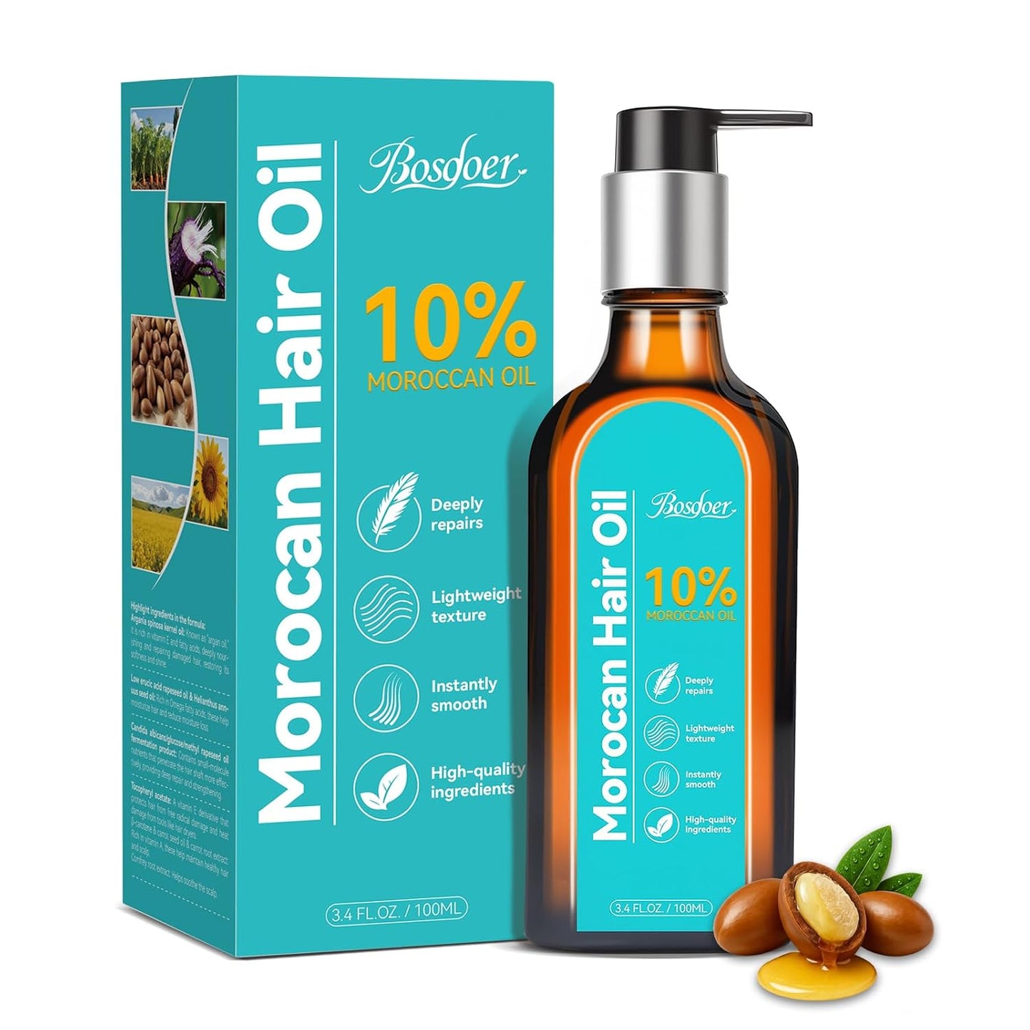 Argan Oil Hair Serum - 10% Pure Moroccan Oil for Dry, Damaged Hair - Frizz Control & Shine Enhancer | 100ML