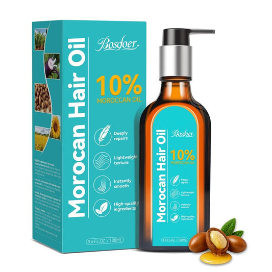 Bosdoer Moroccan Hair Oil, Argan Oil Hair Serum - 10% Pure Argan Oil for Dry Damaged Hair - Frizz Control & Shine Enhancing Hair Oil for All Hair Types, 100ML