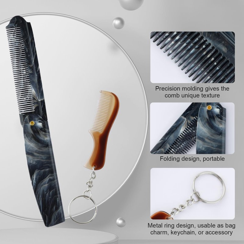 2Pcs Folding Pocket Comb for Men - Portable Oil Head Hair Comb & Mini Keychain Beard Comb, Anti-Static Styling Tool for Travel, Daily Grooming, Pompadour & Beard Care