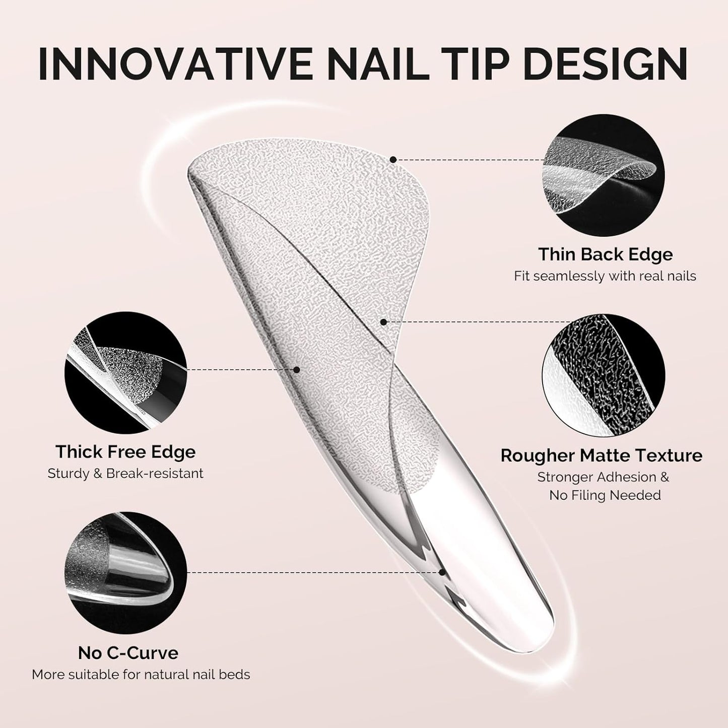 Short Almond X Nail Tips - 300 Pcs Clear Acrylic Half Matte Full Cover Press-On Nails for DIY & Salon Use | 15 Sizes