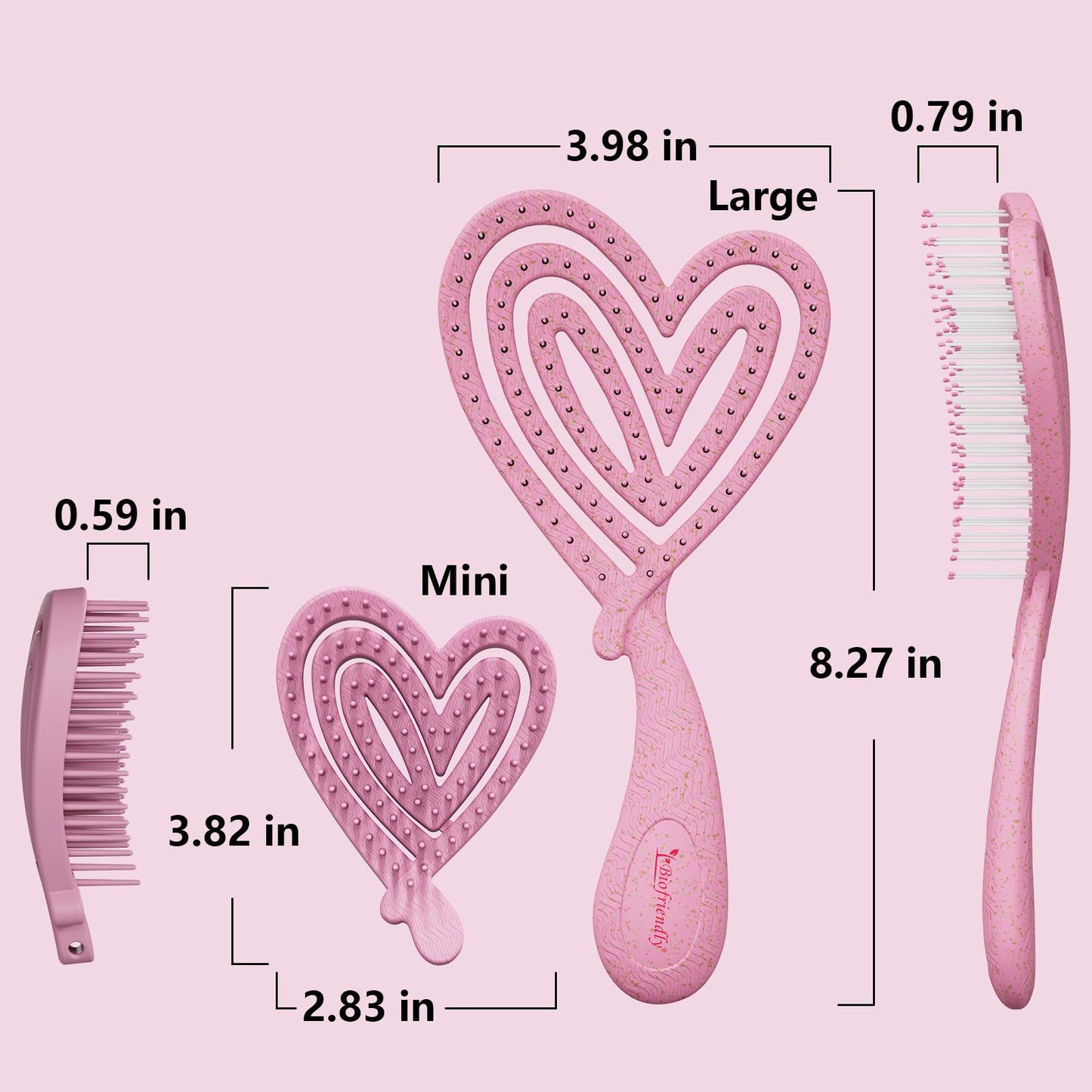 Biofriendly Heart-Shaped Detangling Hair Brush Set, Large & Mini, Dew Mint