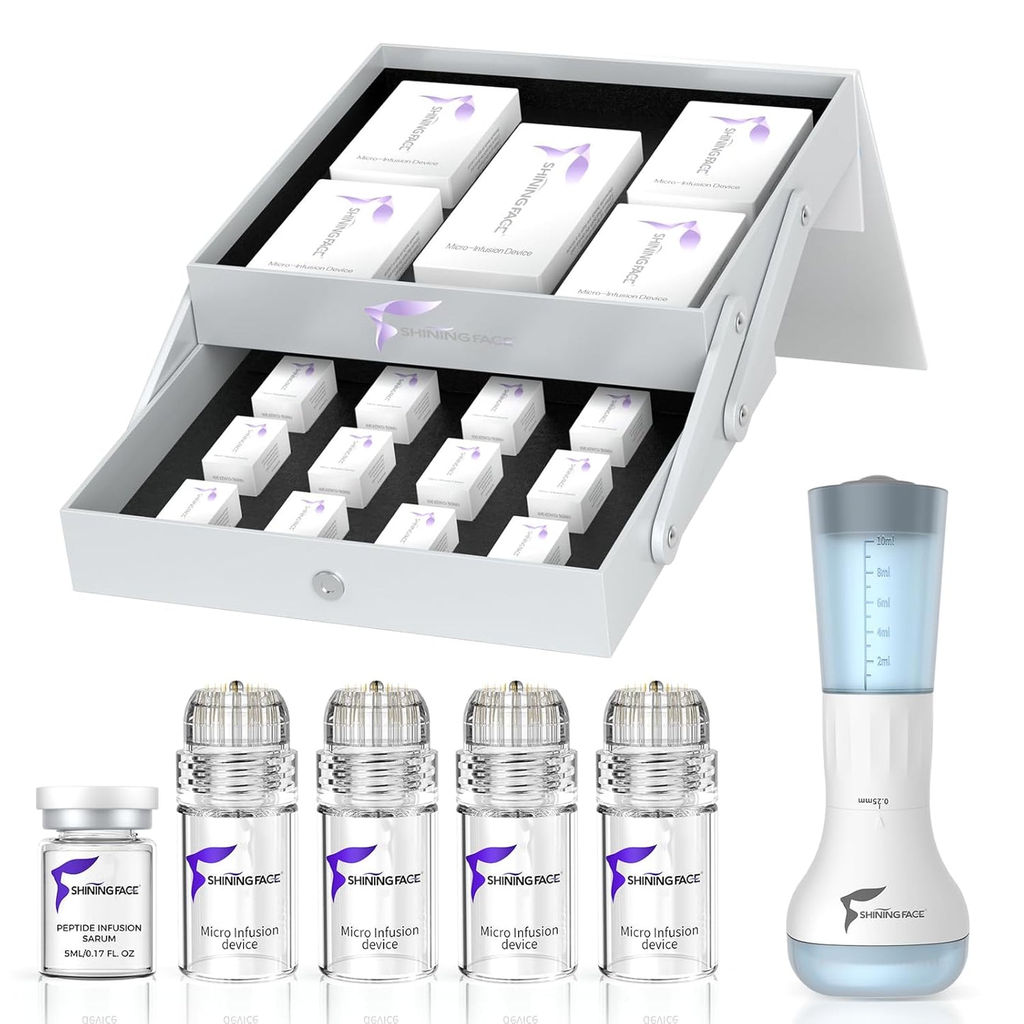 Micro Infusion System for Face & Neck | 0.25mm Facial Stamp with Collagen & Hyaluronic Acid Serum for Firm, Smooth Skin - 3 Month Supply