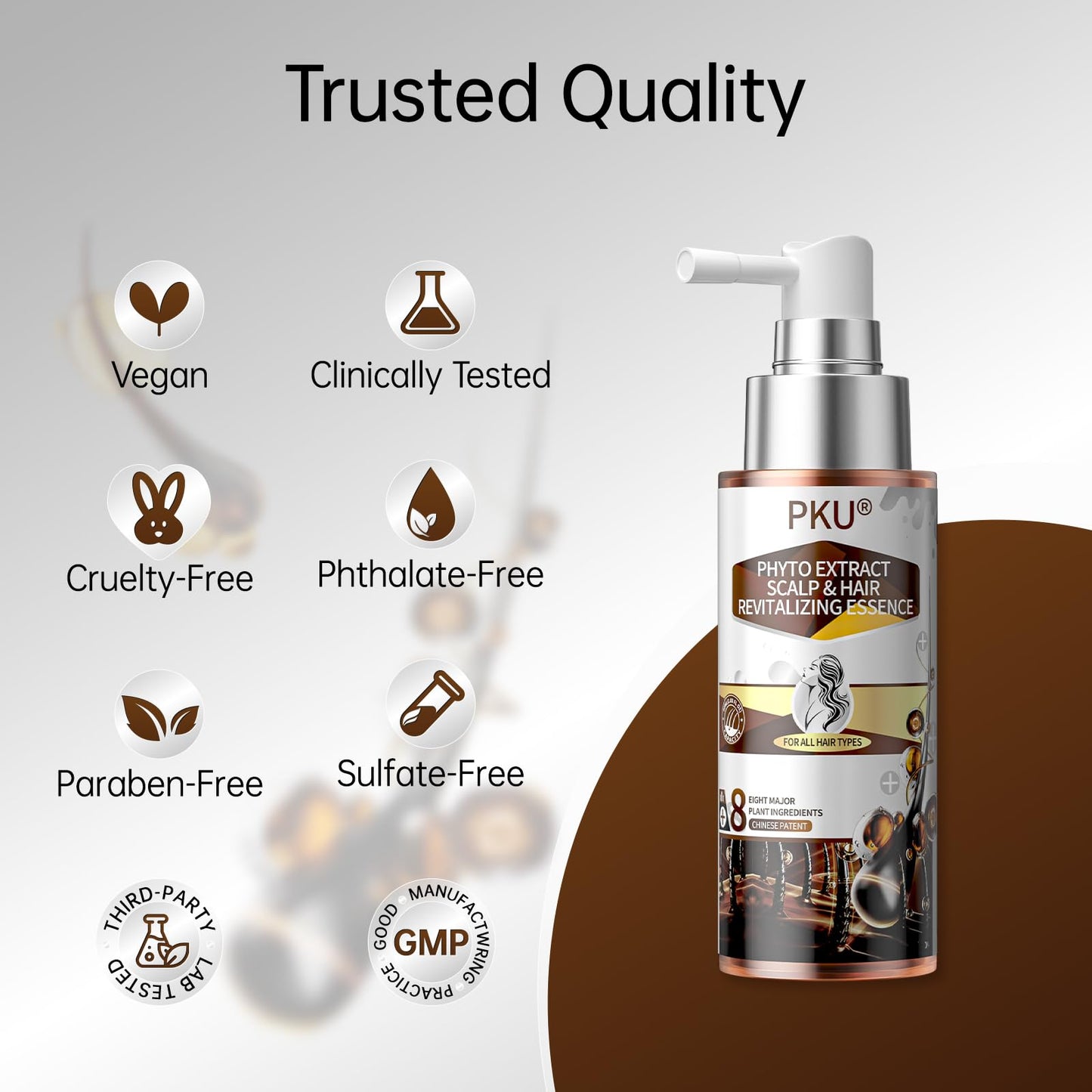 PKU Hair Growth Spray - Biotin & Rosemary Oil Hair Serum - Nourishing Scalp Care for Thinning Hair - Plant Based with Ginseng & Arborvitae for Thicker Shinier Hair - Men and Women, 60ml