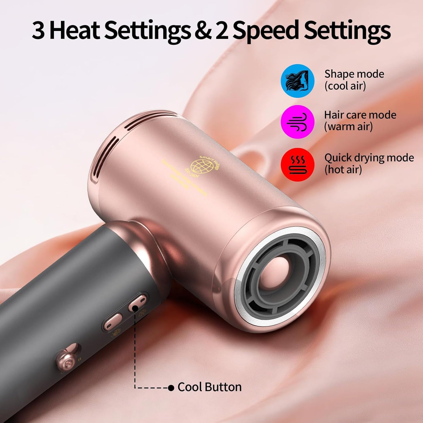 Travel Mini Hair Dryer - Dual Voltage 100-250V | High-Speed 110,000 RPM with European Plug Adapter & Concentrator Nozzles