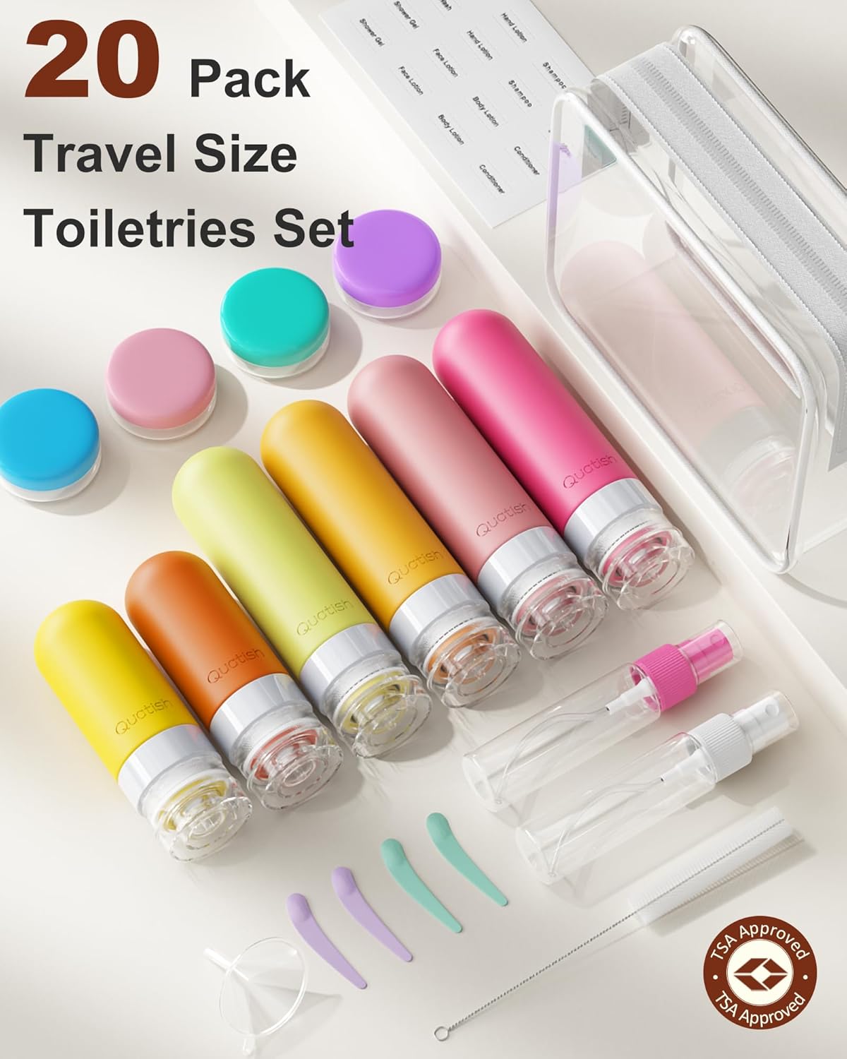 Travel Bottles for Toiletries - 20 Pack TSA Approved Leak Proof Silicone Containers | Macaron Colors