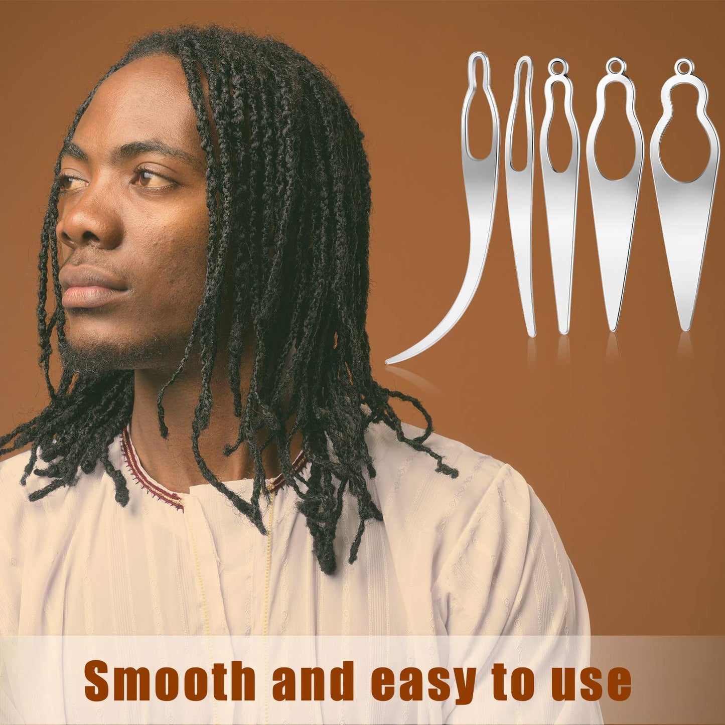 WILLBOND 5 Pcs Dreadlock Interlocking Tool for Locs with Metal Box Retighten Tool for Dreadlocks Interlocks Crochet Braiding Hair Tightening Maintaining Extensions Accessory(Silver)