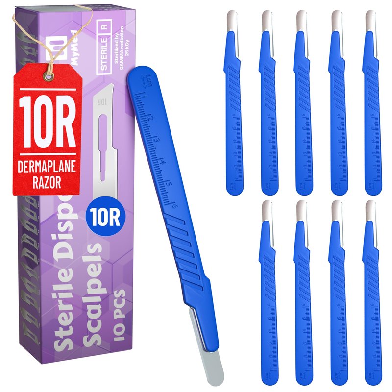 MyMed Disposable 10r Blades Dermaplaning Scalpels - Pack of 10 Dermaplane Razors for Women Face, Scalpel Blades, Sterile
