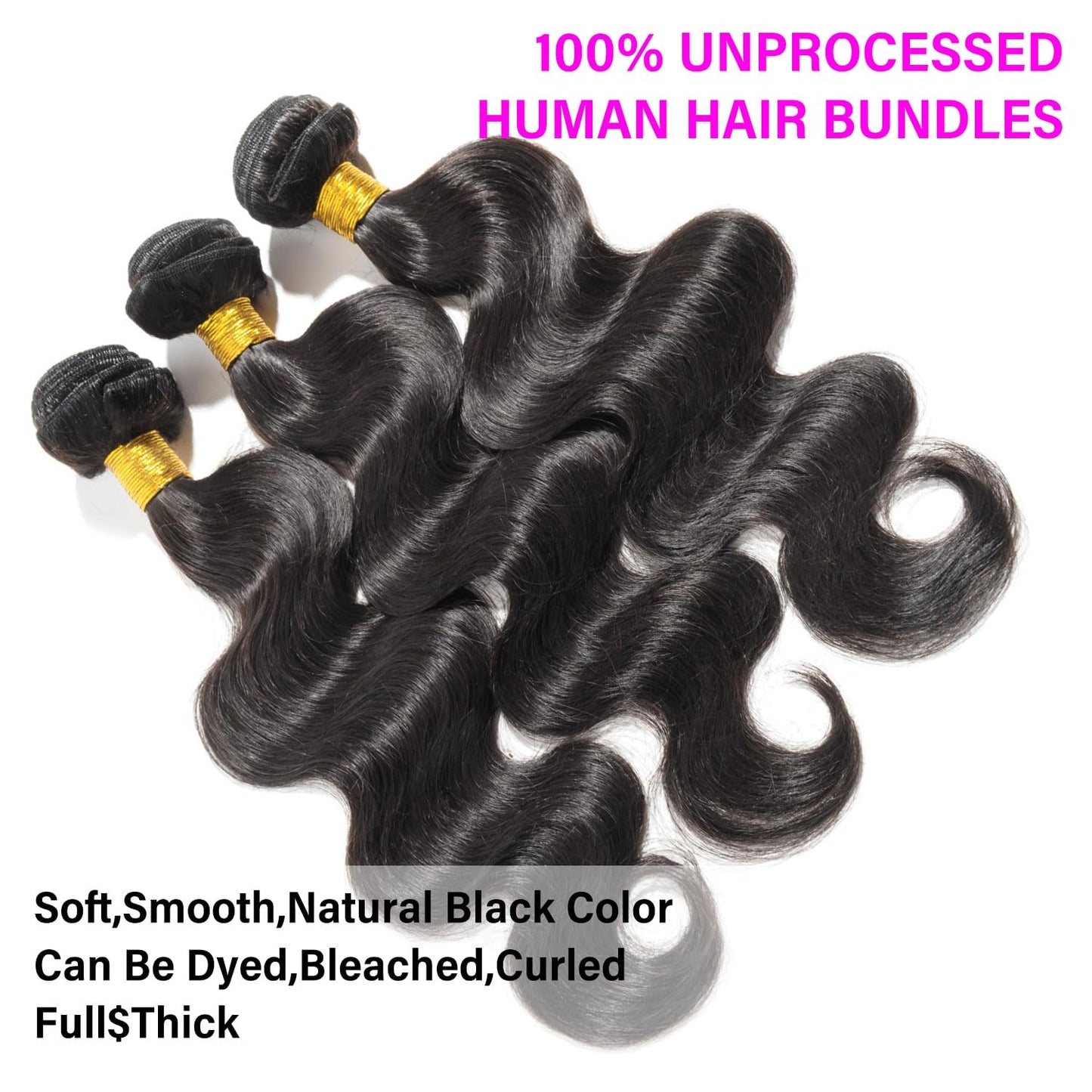 12A Human Hair Bundles 18 20 22 Inch Body Wave Bundles Human Hair 100% Unprocessed Brazilian Virgin Hair 3 Bundles Quick Weave Hair Extension Natural Black