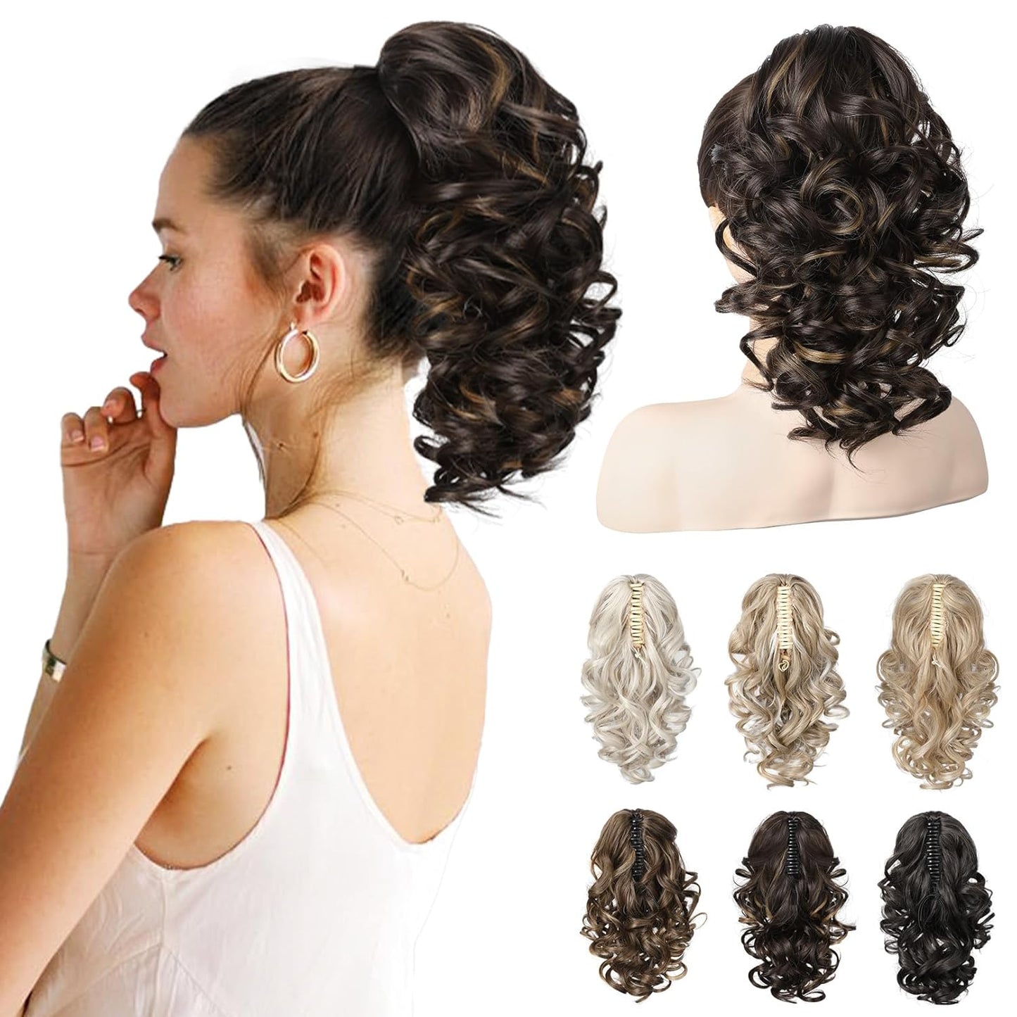 12-Inch Ponytail Extension - Classic Loose Curly Wavy Claw Clip Hairpiece for Women | Medium Blonde