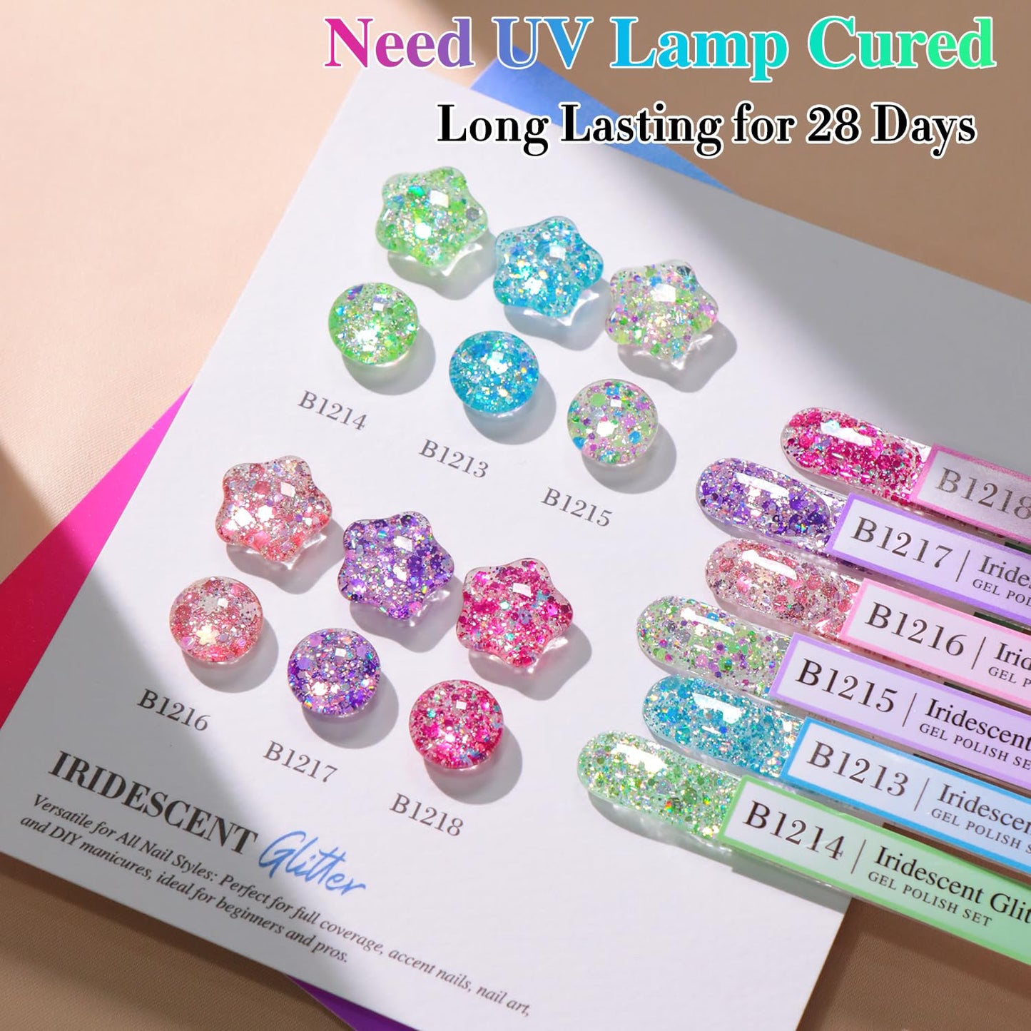 Glitter Gel Nail Polish Set - Cat Eye Magnetic 6 Colors | 15ml Iridescent Shades for DIY Manicure