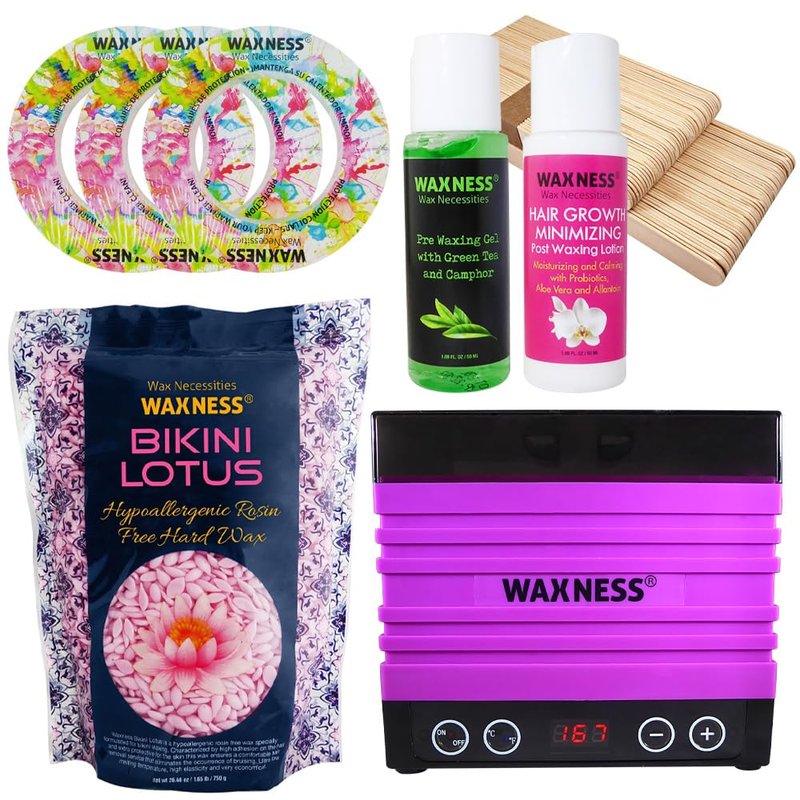 Waxness Bikini Lotus Stripless Waxing Kit with W-CUBE Digital Wax Heater, 1.65 lb (750 g) Hard Wax Beads – Rosin-Free Bikini Wax for Sensitive Areas, Professional Use – Made in Italy