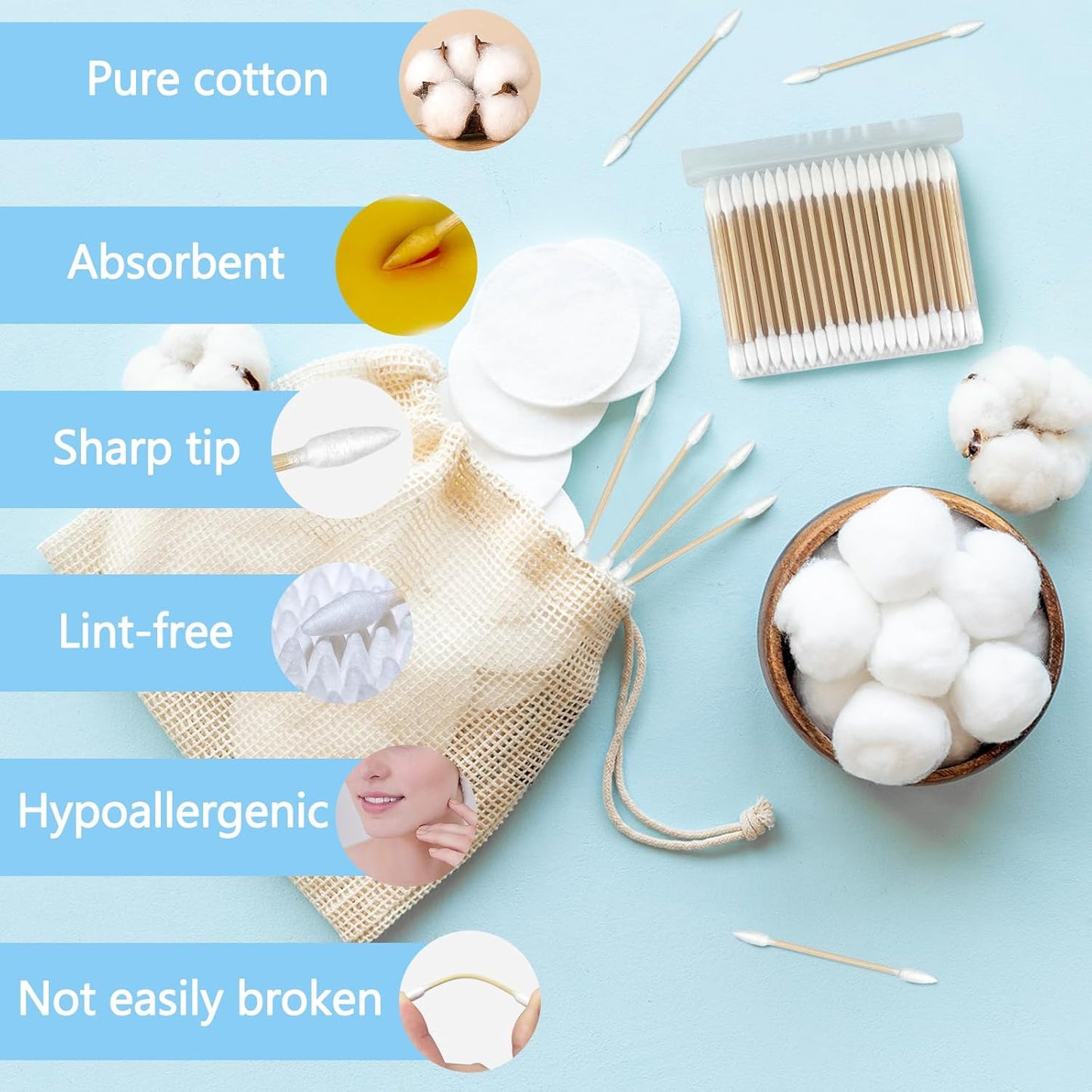 Eyxformula Pointed Cotton Swabs - 800 Count FSC Certified Bamboo Sticks | Lint-Free Applicator for Makeup & Crafts
