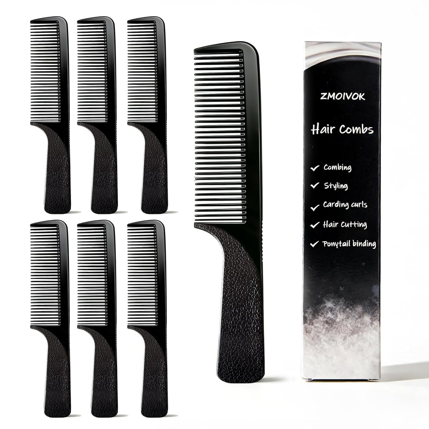 Professional Barber Combs Set - 6 PCS Hair Cutting Combs for Men | 8.2-Inch Clipper Comb, Ideal for Salon & Home Use, Perfect Gift (Black)