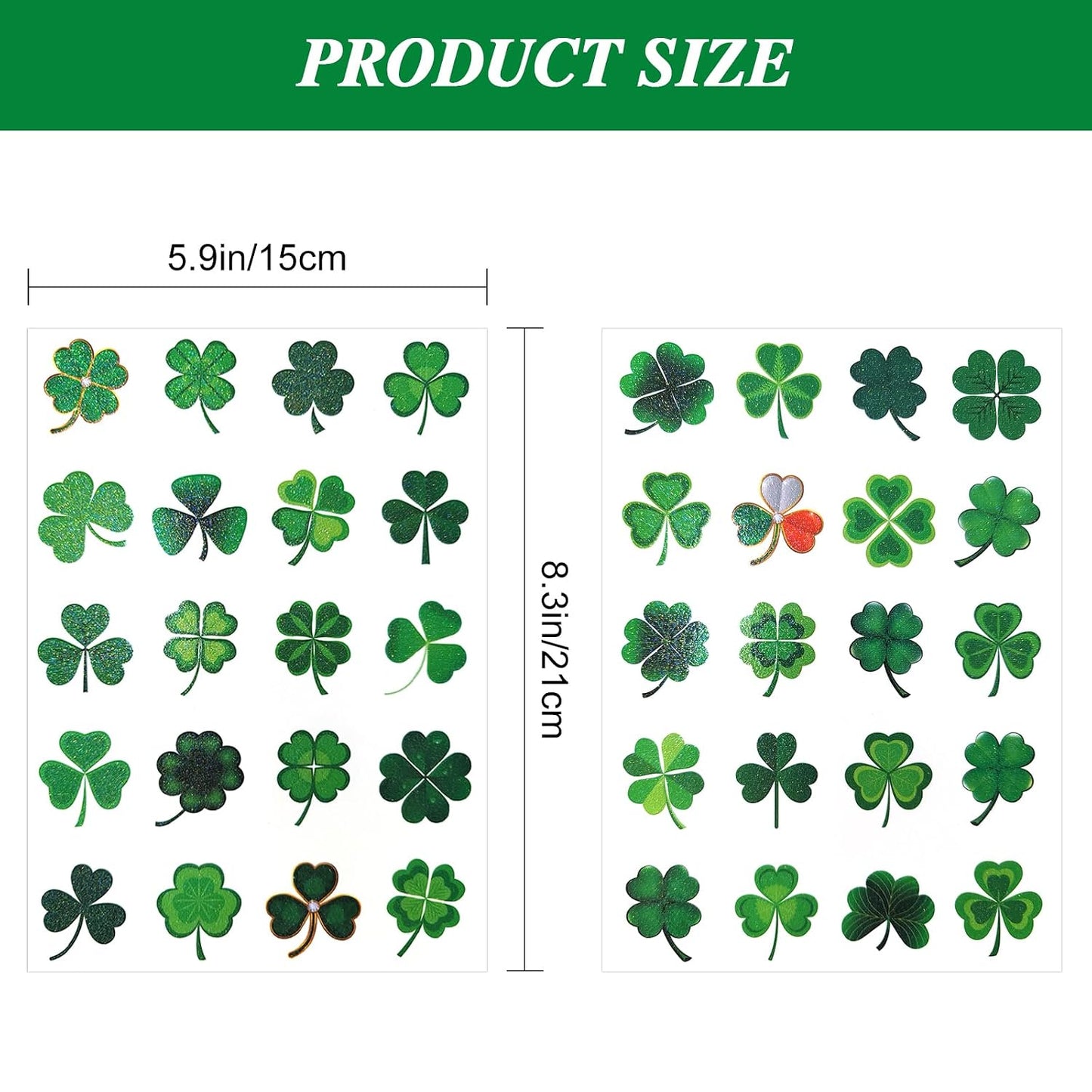 Glitter Shamrock Temporary Tattoos - 40 Pieces for St. Patrick's Day | Kids' Irish Parade Party Favors