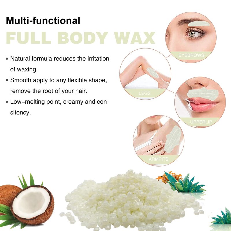 Hard Wax Beads for Hair Removal - 1.1lb/17.05oz Waxing Beads for Coarse Hair, Sensitive Skin, Brazilian Bikini,Underarms,Face,Body - Wax Beans Bulk with 20 Sticks (Coconut)