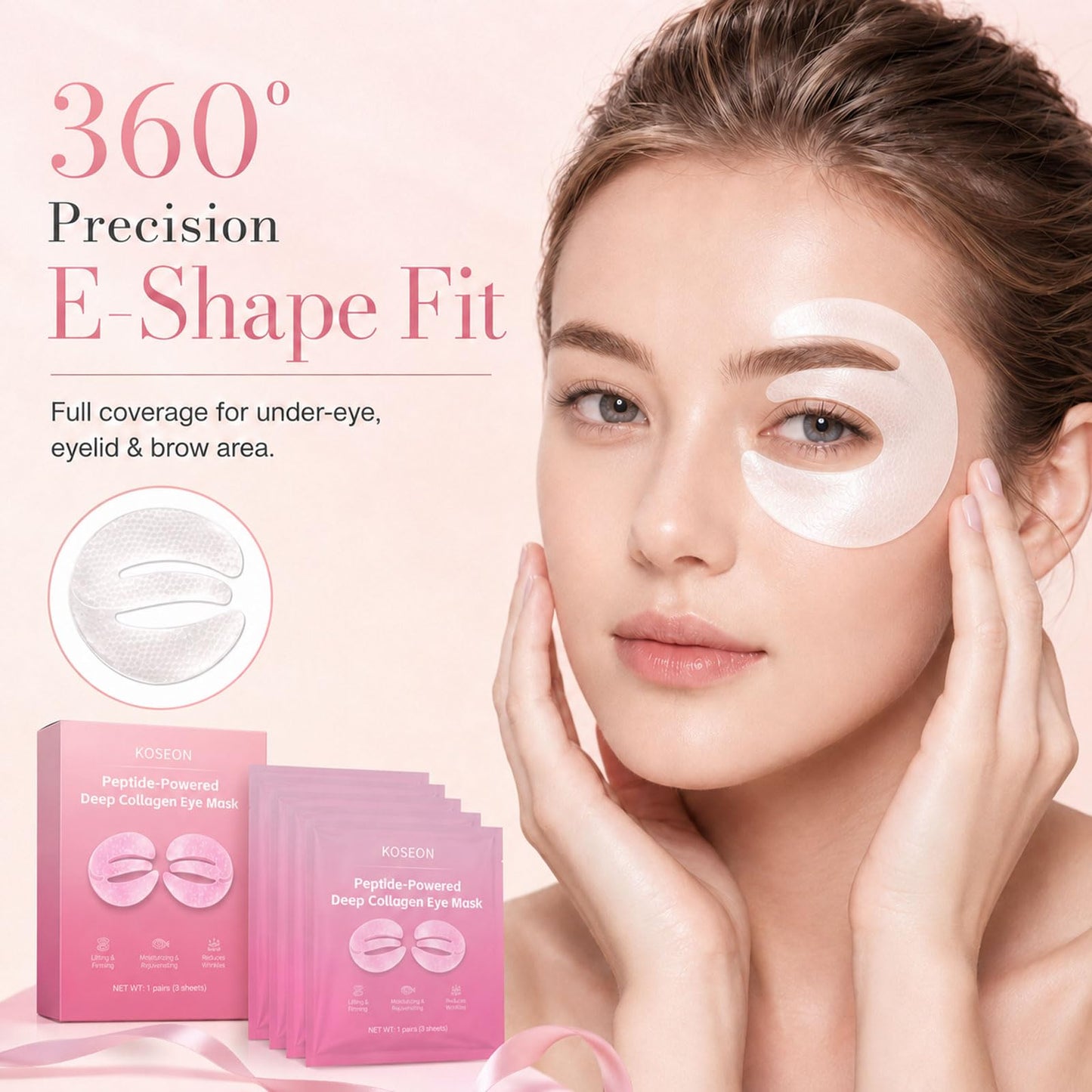 KOSEON Collagen Eye Mask, 360° Under Eye Patches with Caffeine & Niacinamide for Dark Circles, Puffiness & Fine Lines, Korean Skin Care, 10 Sheets 5 Pairs