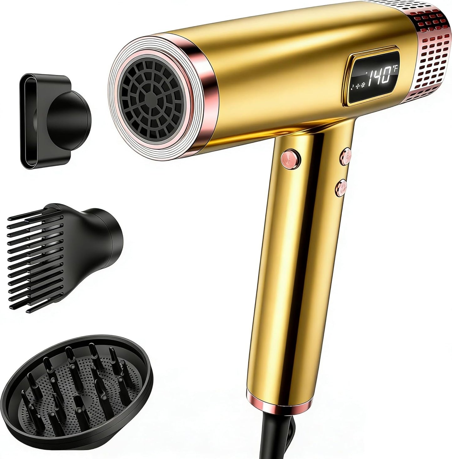 Travel Hair Dryer with Diffuser - 1875W Ionic Fast Drying & Frizz Control | Lightweight, Dual Voltage (110-240V) - Black