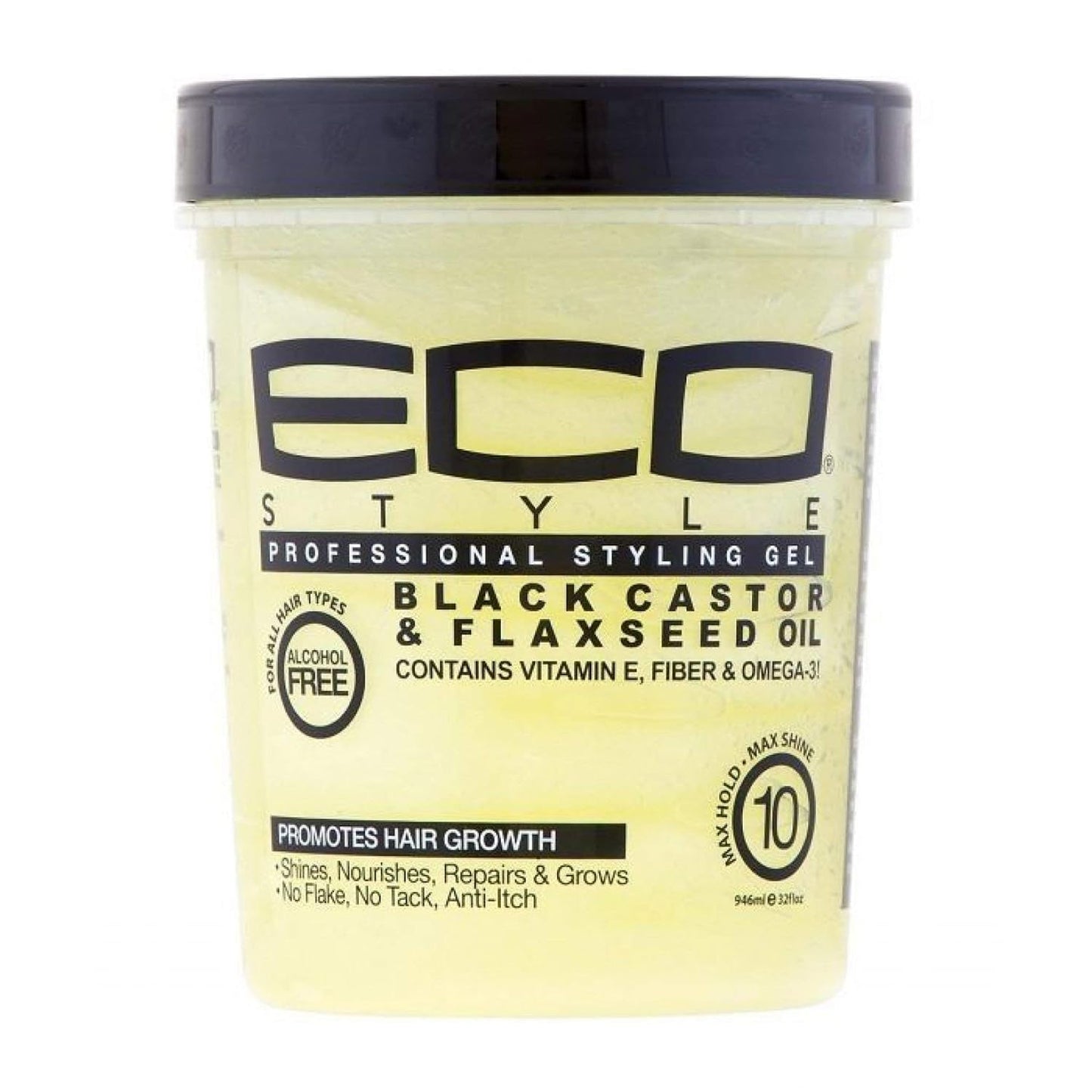 Eco Style Black Castor & Flaxseed Oil Gel - Nourishing Hair Styling - 8 oz | Weightless Hold & Shine