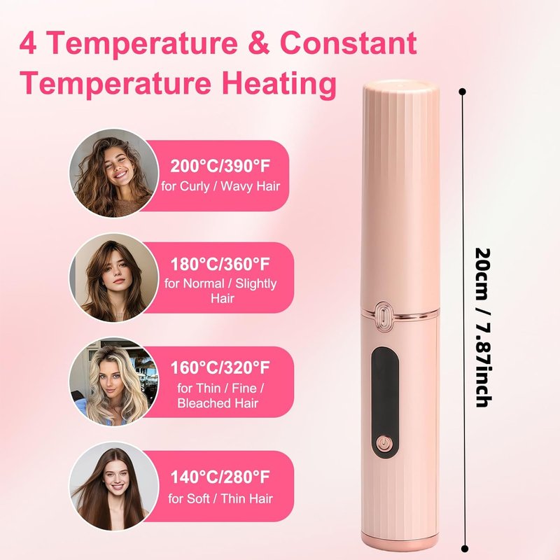Cordless Hair Straightener Brush - Fast Heating Ionic Comb | Rechargeable Anti-Scald LED Display, Portable Travel Tool