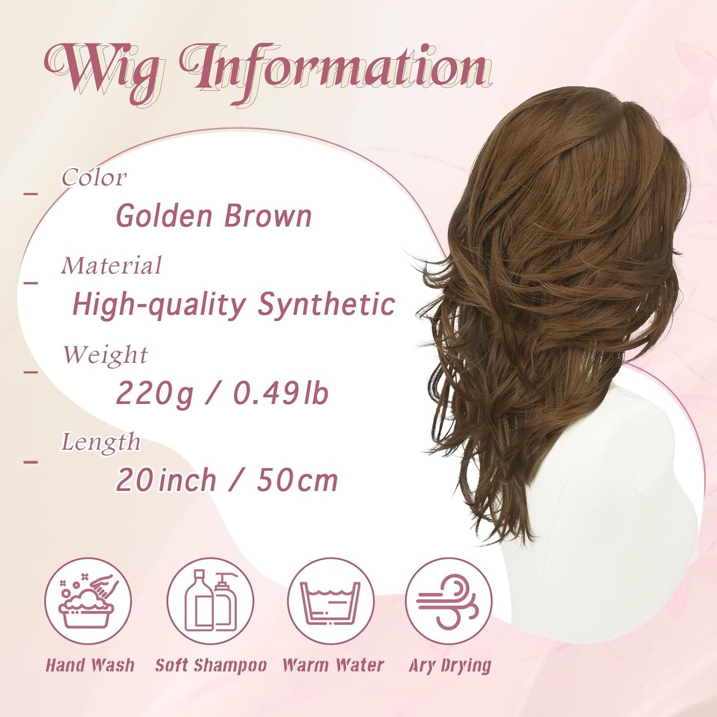 Brown Layered Wigs - Lace Front Hairline with Curtain Bangs | 20 Inch Long Wavy Synthetic Wig for Women