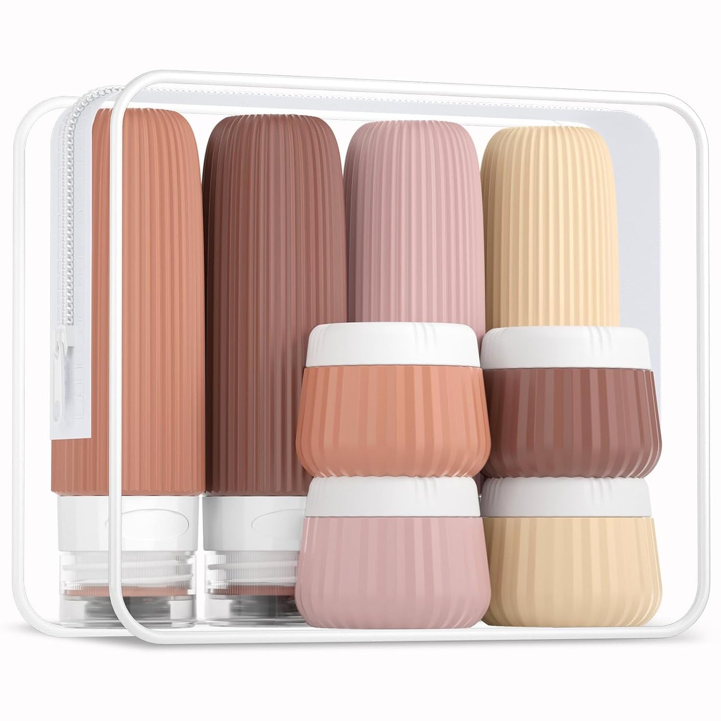 Travel Bottles - 8 Pack TSA Approved 3 oz Leak Proof Silicone Containers | Clear Toiletry Jars