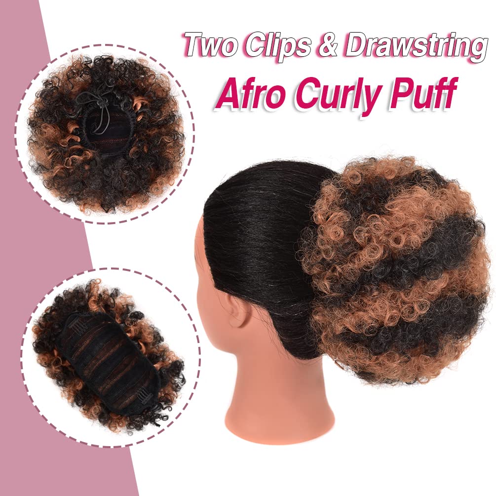 Afro Puff Drawstring Ponytail Extension - Premium Synthetic Kinky Curly Bun for Black Women | Black to Brown, 80g