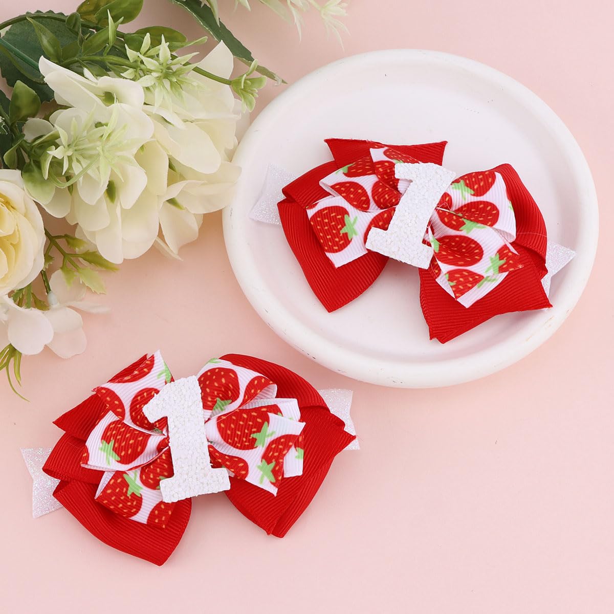 Srotmirw Strawberry Hair Bow Clips 1st Birthday Berry First Birthday Decor Berry Sweet One Birthday Party Decorations Strawberry Hair Accessories