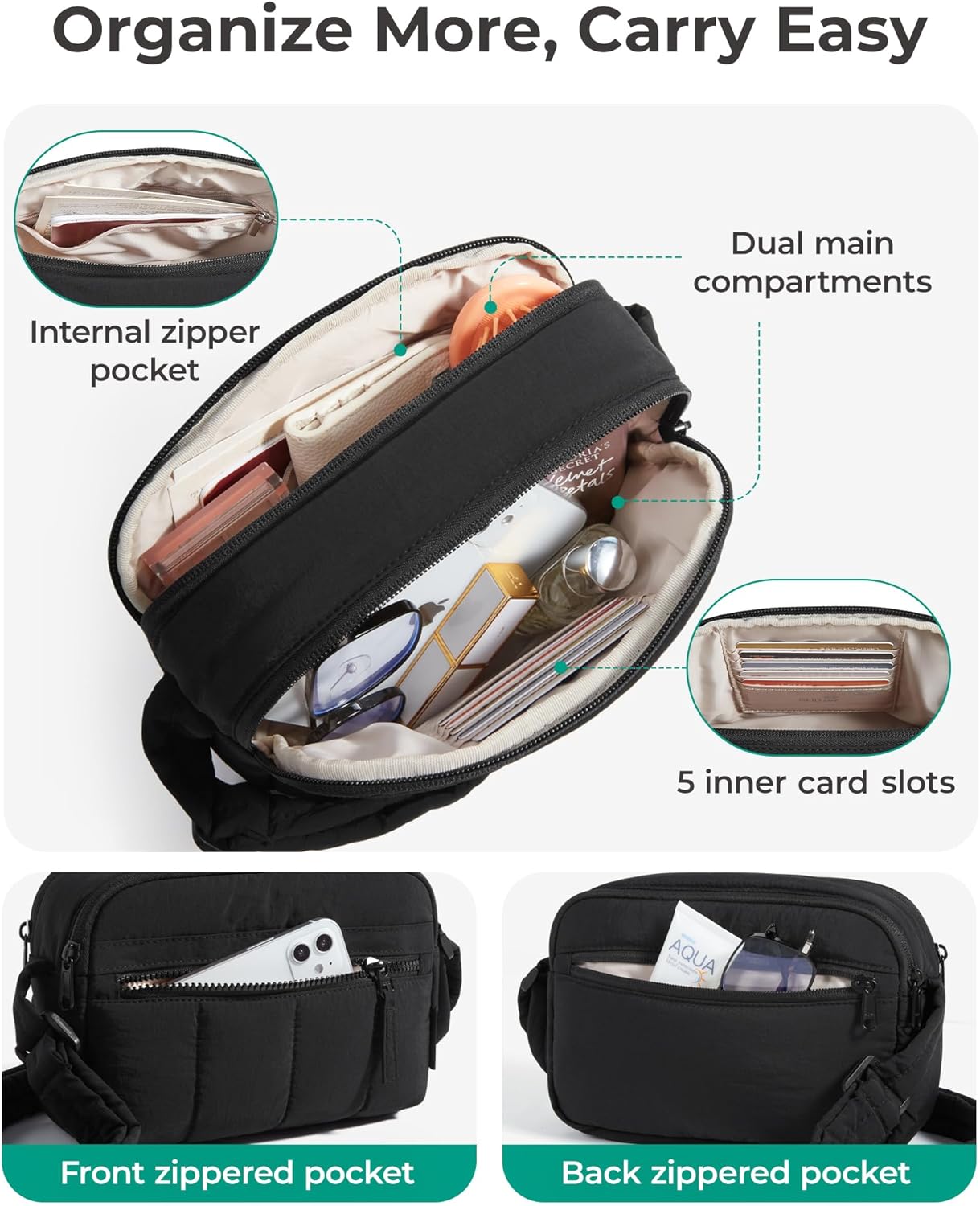 BAGSMART Mini Crossbody Purse - RFID Blocking Travel Handbag | Black, Compact Design