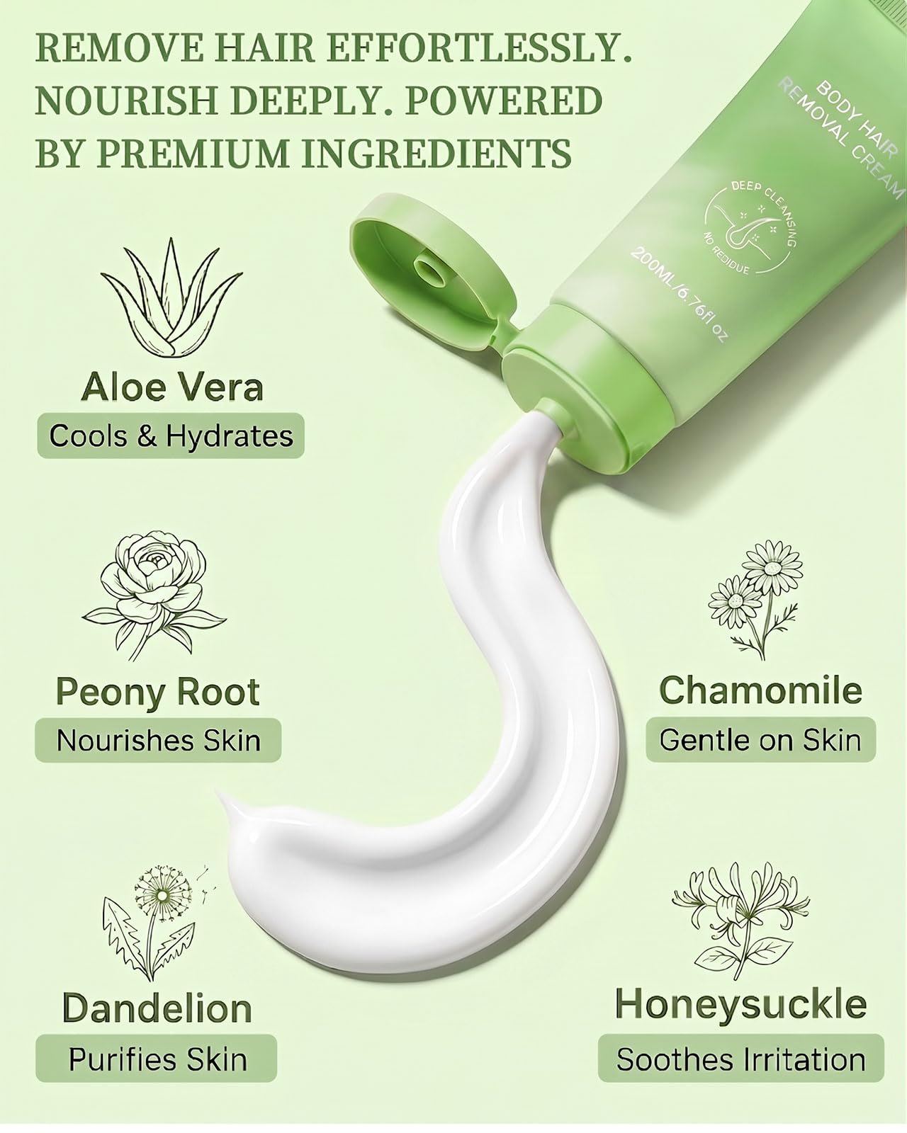 Body Hair Removal Cream for Women & Men – Gentle Depilatory Cream, Fast & Effective Body Hair Remover for Legs, Arms, Underarms & Bikini Line, Smooth & Soothing Skin Finish