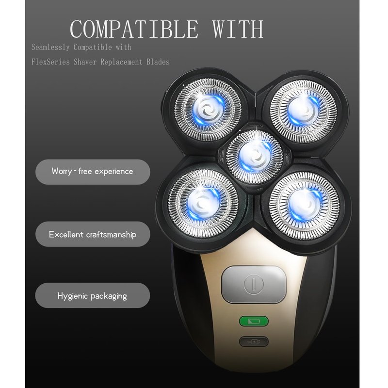 Pinkind Replacement Shaver Heads Compatible with Freebird Shaver, 5 Blades Refills for Bald Men, Electric Razor Replacement Heads for Freedom Grooming with 3 Cleaning Brush