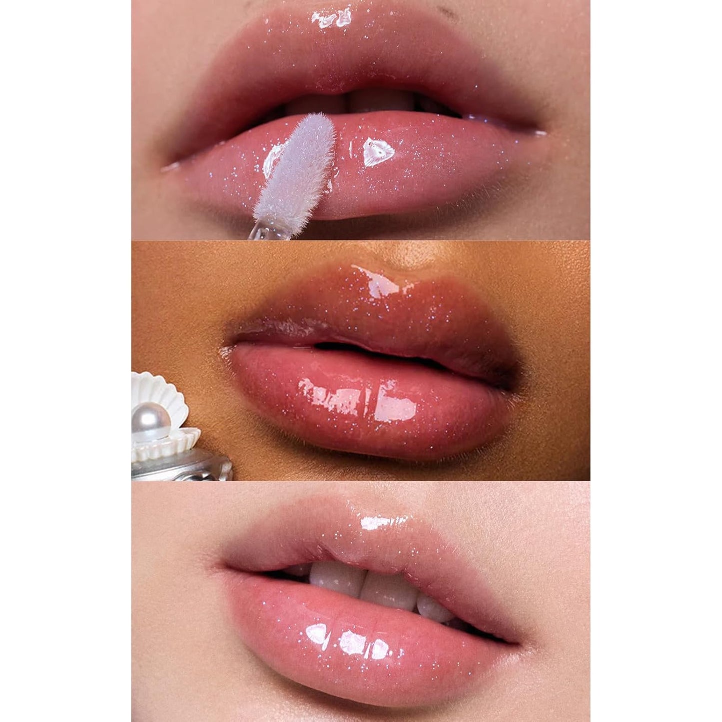 Nourishing Lip Glaze - Shimmery Clear Lip Gloss with Hyaluronic Acid | Moisturizing Plumping Oil, 0.16 Fl Oz (P06 Lunar Jelly)