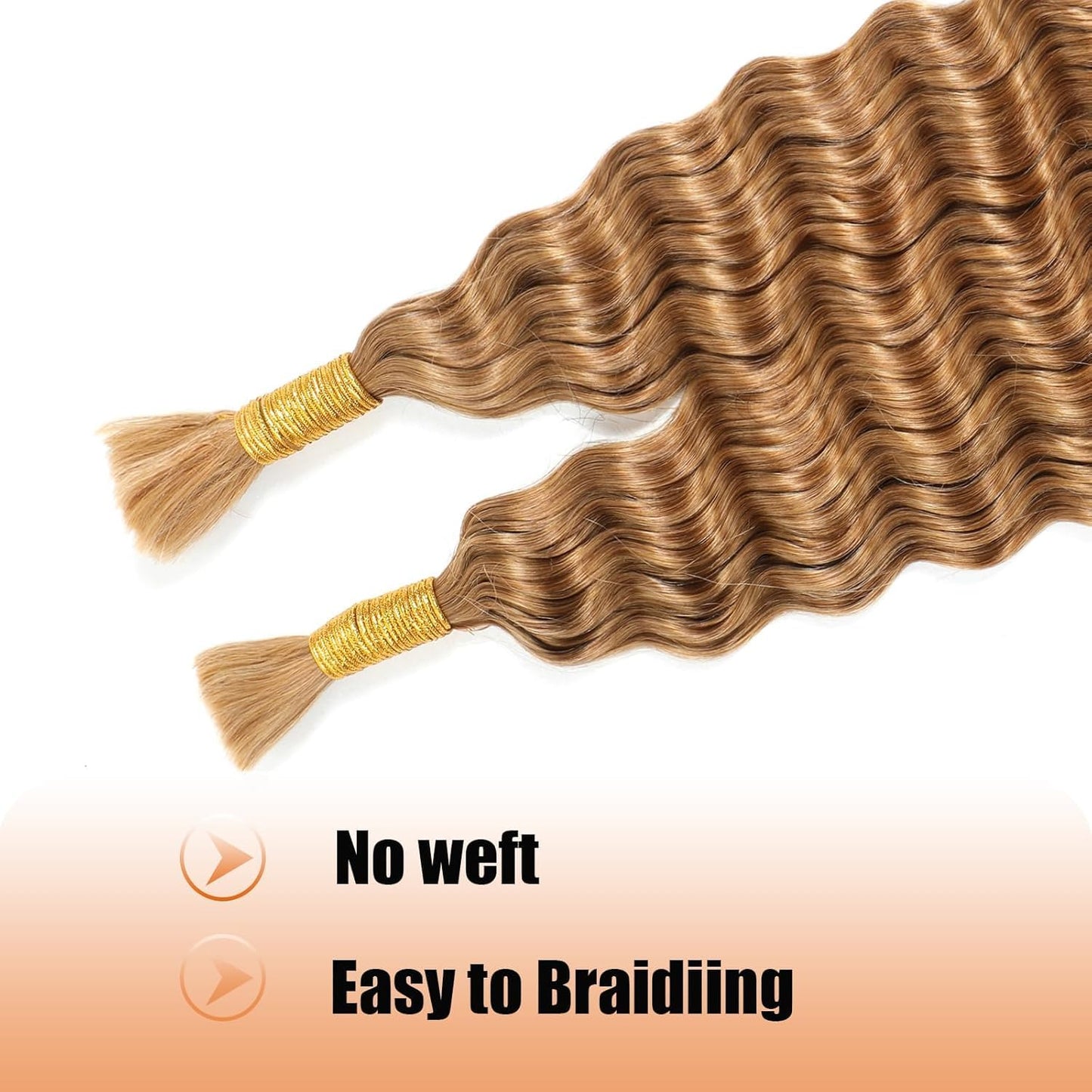 32 32 32 Inch Honey Blonde Human Braiding Hair for Boho Braids Blonde Boho Hair For Braiding Deep Wave Knotless Bulk Bohemian Color #27 Braids 150g