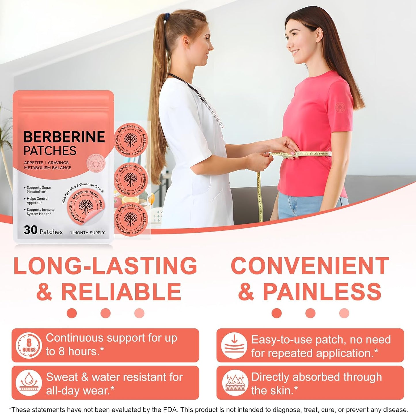 Berberine Patches - Ultra-Thin & Breathable Textile, Waterproof Botanical Formula | 30 Pcs with Cinnamon & Pomegranate