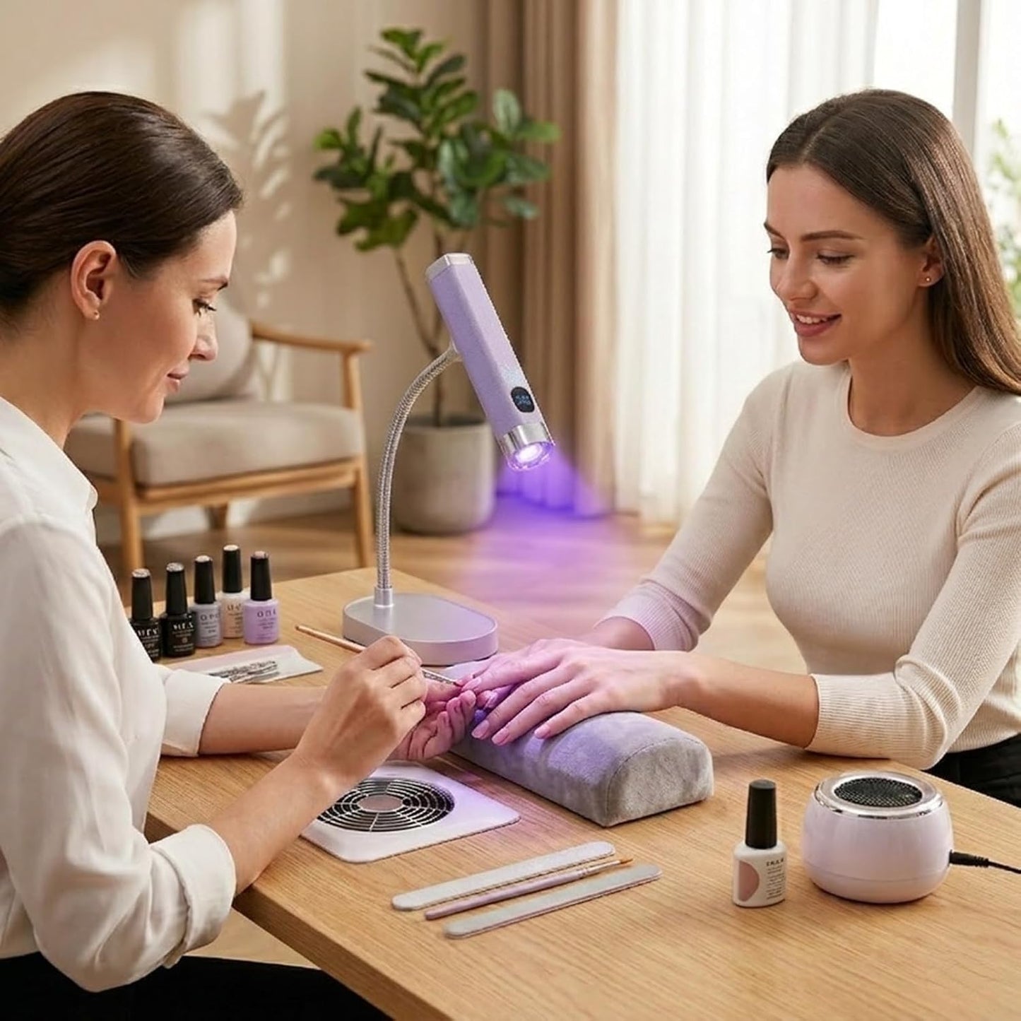 Handheld Mini Nail Lamp - Portable UV Light with Magnetic Stand & Smart Sensor | Fast Curing Gel Nails (Purple)