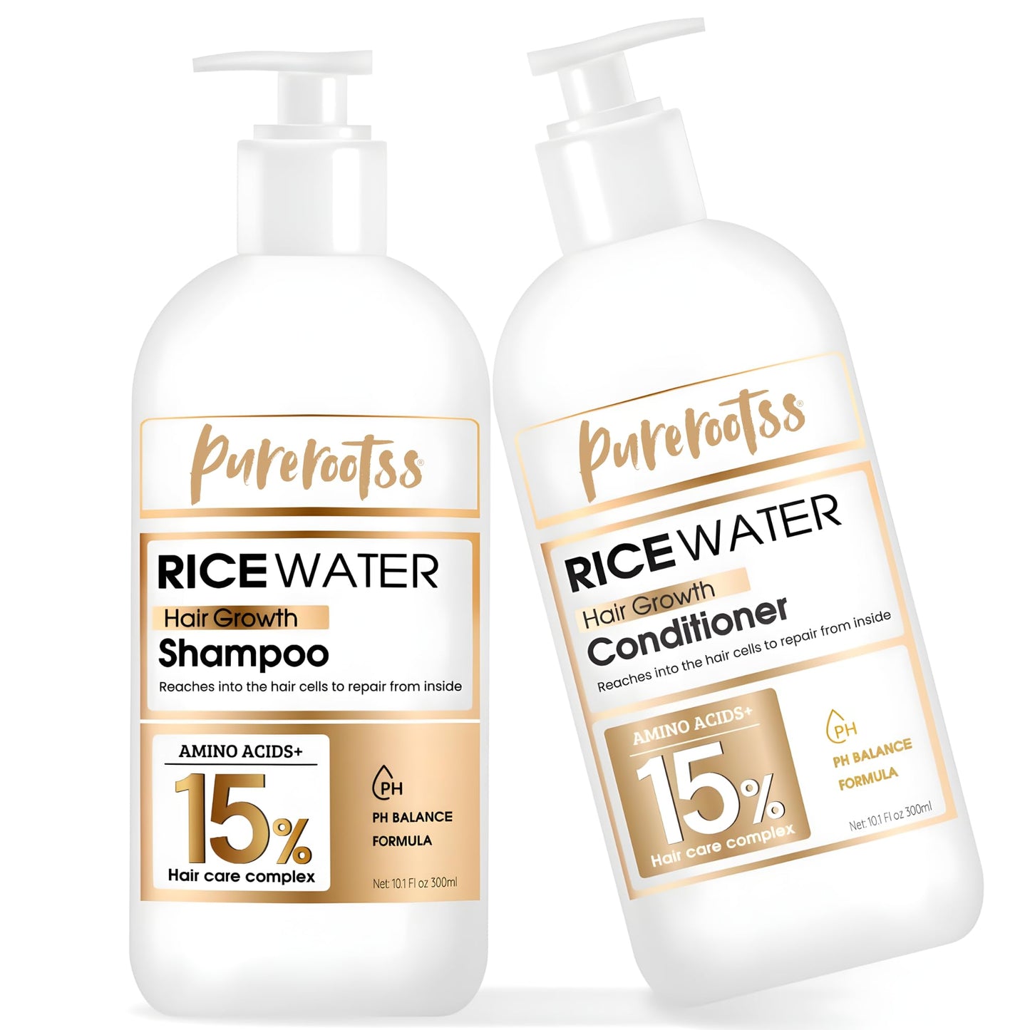 Rice Water Shampoo and Conditioner Set for Hair Growth, Regrowth, Thinning Hair and Anti Hair Loss, Fall with Natural Ingredients including Biotin, Keratin and Caffeine, Men and Women