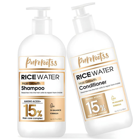 Rice Water Shampoo and Conditioner Set for Hair Growth, Regrowth, Thinning Hair and Anti Hair Loss, Fall with Natural Ingredients including Biotin, Keratin and Caffeine, Men and Women