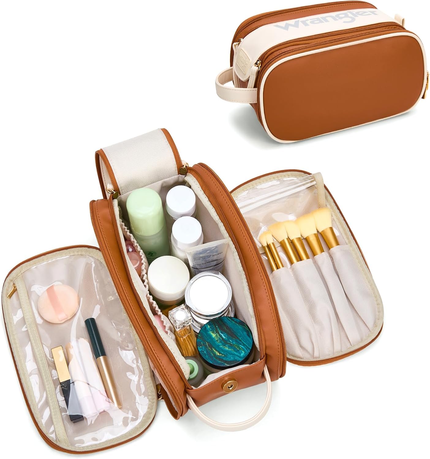 Large Makeup Bag - Travel Toiletry Organizer with Divider & Handle | Cowprint Design for Women