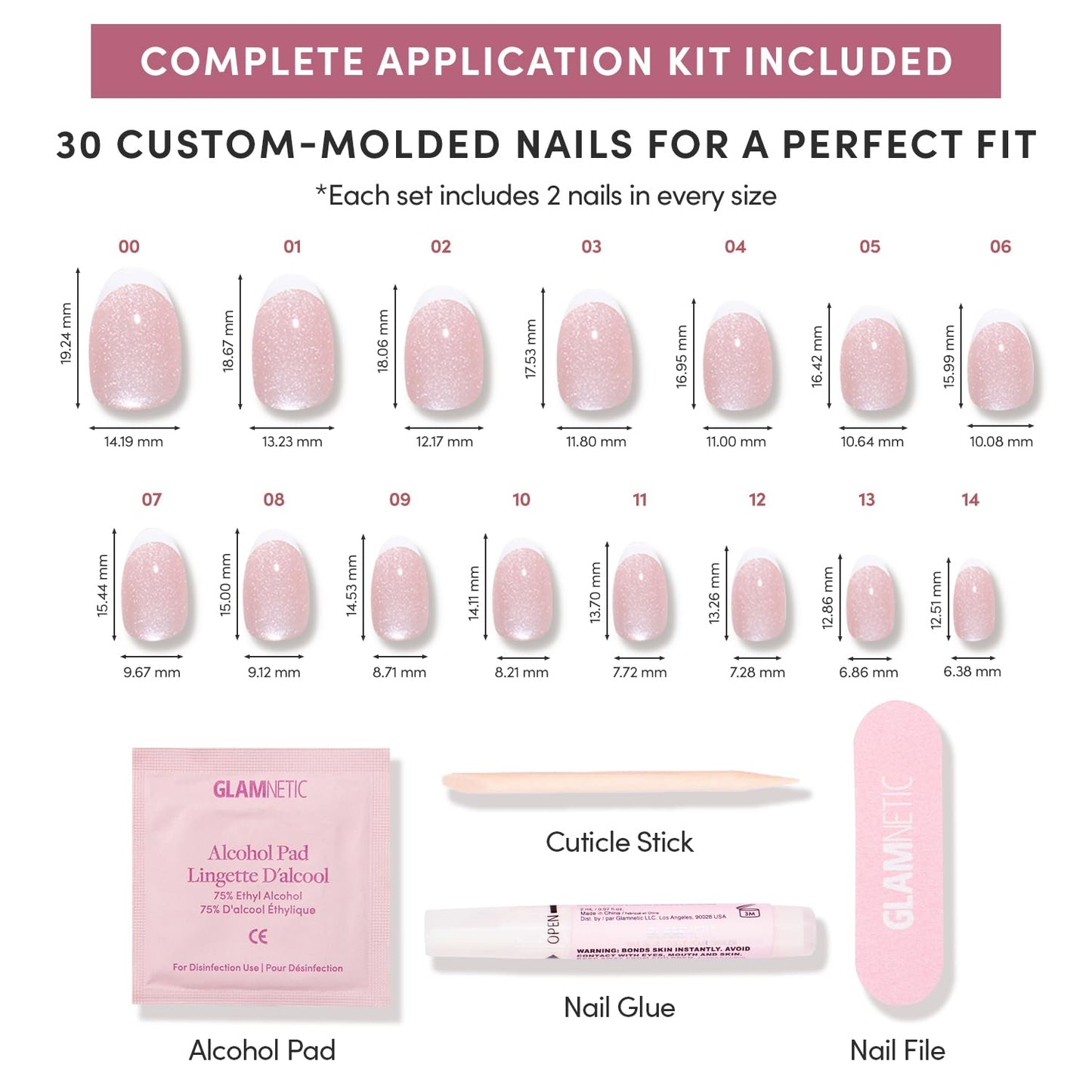 Glamnetic Press On Nails - Angelic Touch Spring Nails | Short Oval Fake Nails in a Delicate Nude Base with White French Tips and a Velvet Finish | 15 Sizes - 30 Nail Kit with Glue