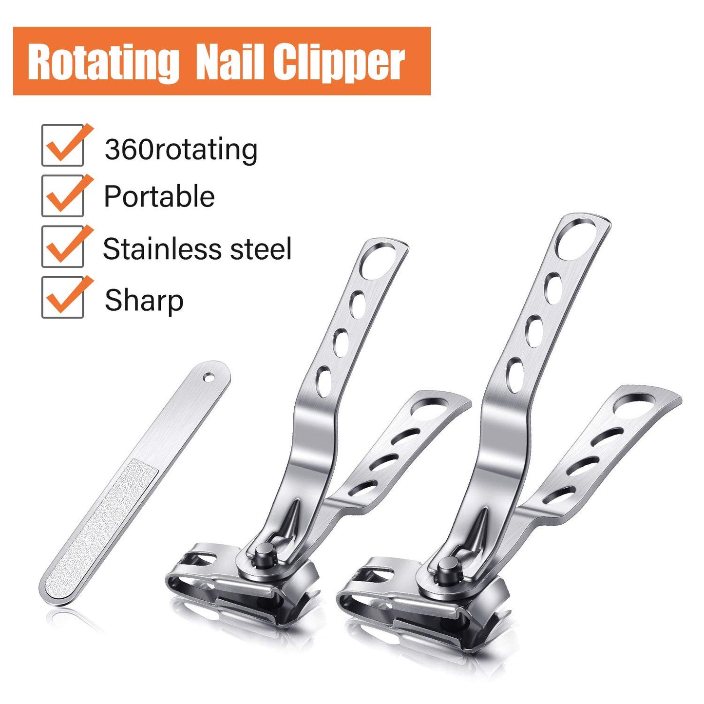 Mudder 3 Pieces 360 Degree Rotary Nail Clippers Set, Stainless Steel Fingernail Toenail Clippers Trimmer and Cutter with Nail File, Easy Grip Fingernail Cutter Gifts for Men and Women