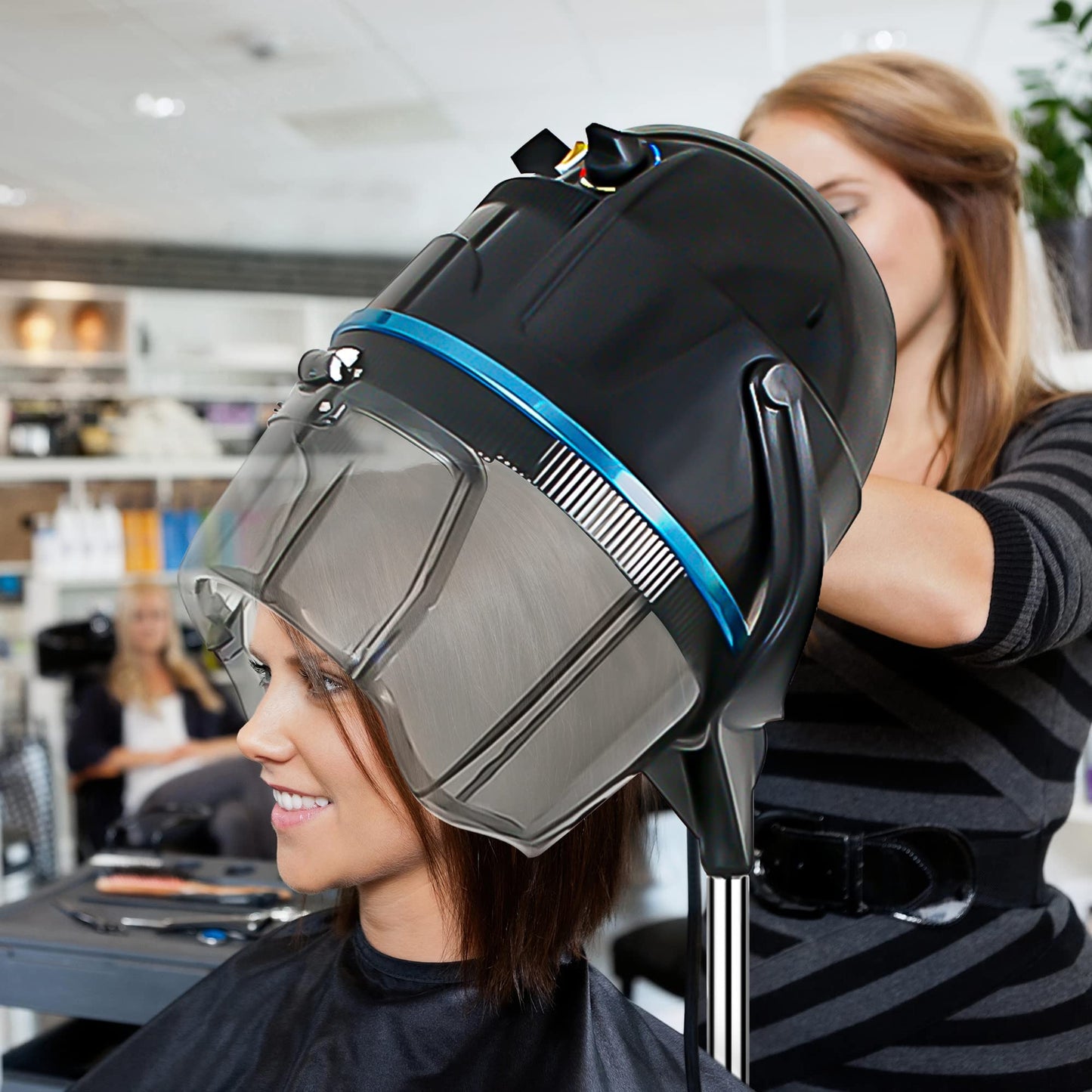 Nova Microdermabrasion Professional Hooded Floor Hair Dryer Adjustable Bonnet Hair Dryer Stand Up with Timer and Rolling Wheels for Beauty Spa Home Salon Equipment (Black)