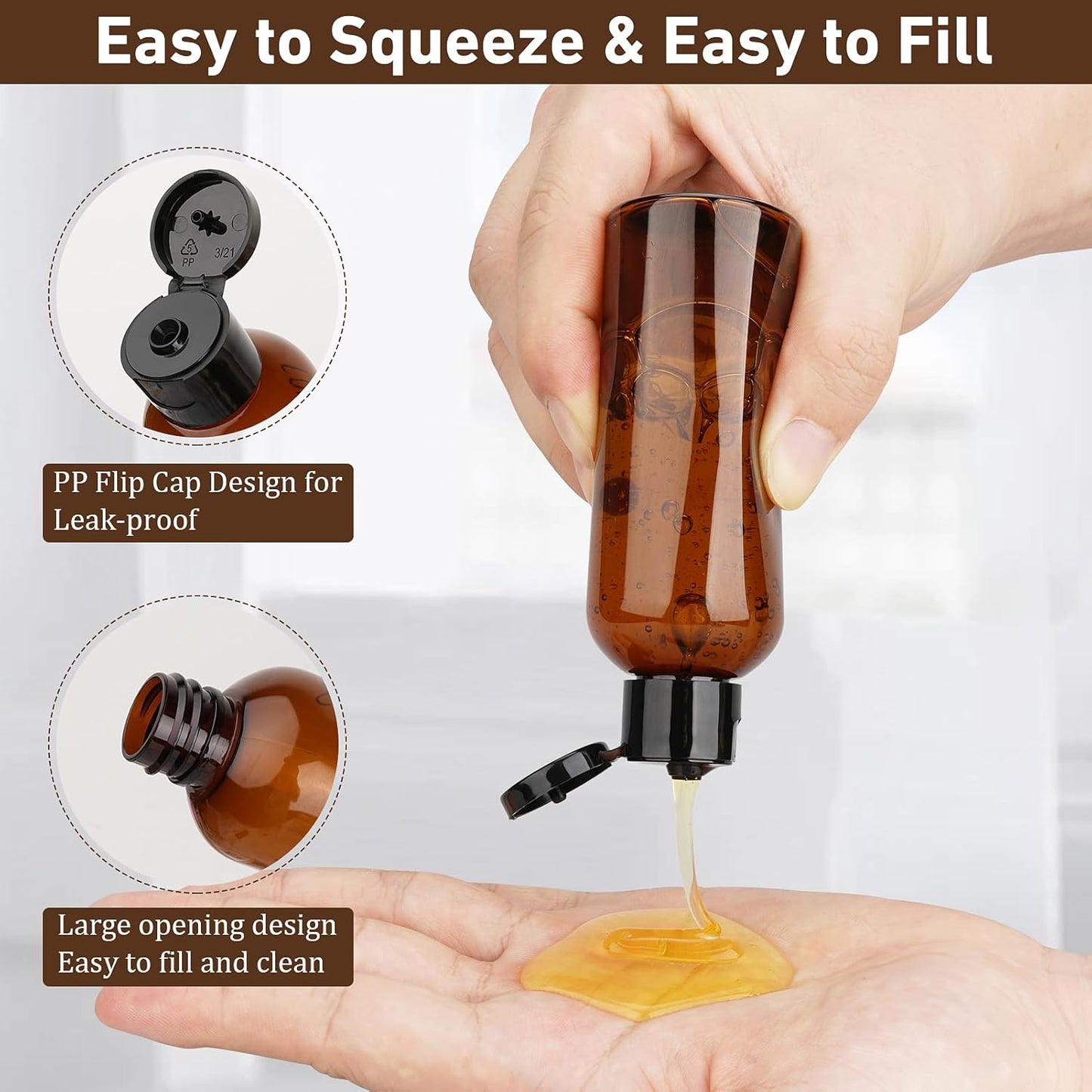 Travel Bottles for Toiletries - TSA Approved 10 Pack | Leak Proof 3.4oz Squeeze Containers - Brown