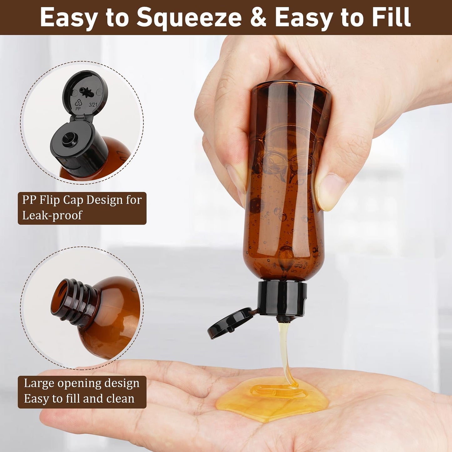 Wowang Travel Bottles for Toiletries 10 Pack 3.4oz Travel Size Containers TSA Approved Leak Proof Shampoo and Conditioner Bottles Plastic Squeeze Bottle Traveling Essentials Accessories(Brown)
